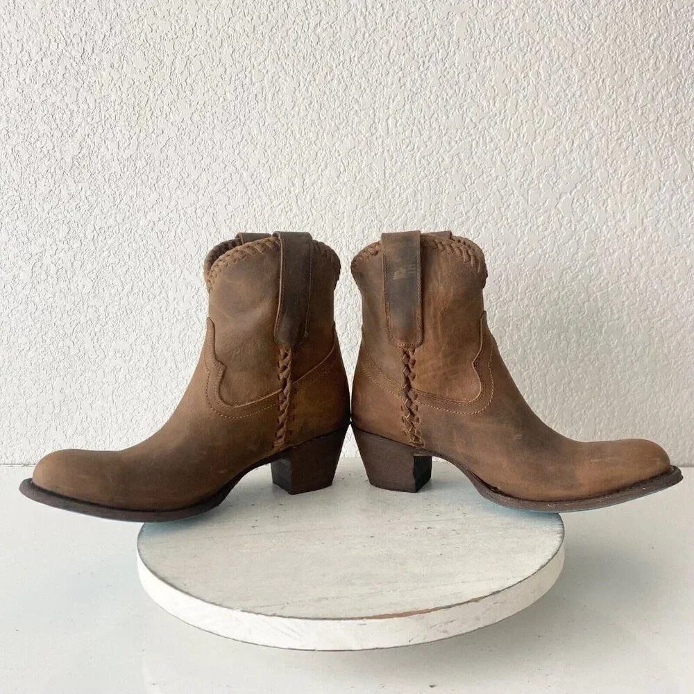 NEW Lane PLAIN JANE PJ Womens Cowboy Bootie Sz 7.5 Brown Western Cowgirl Boots